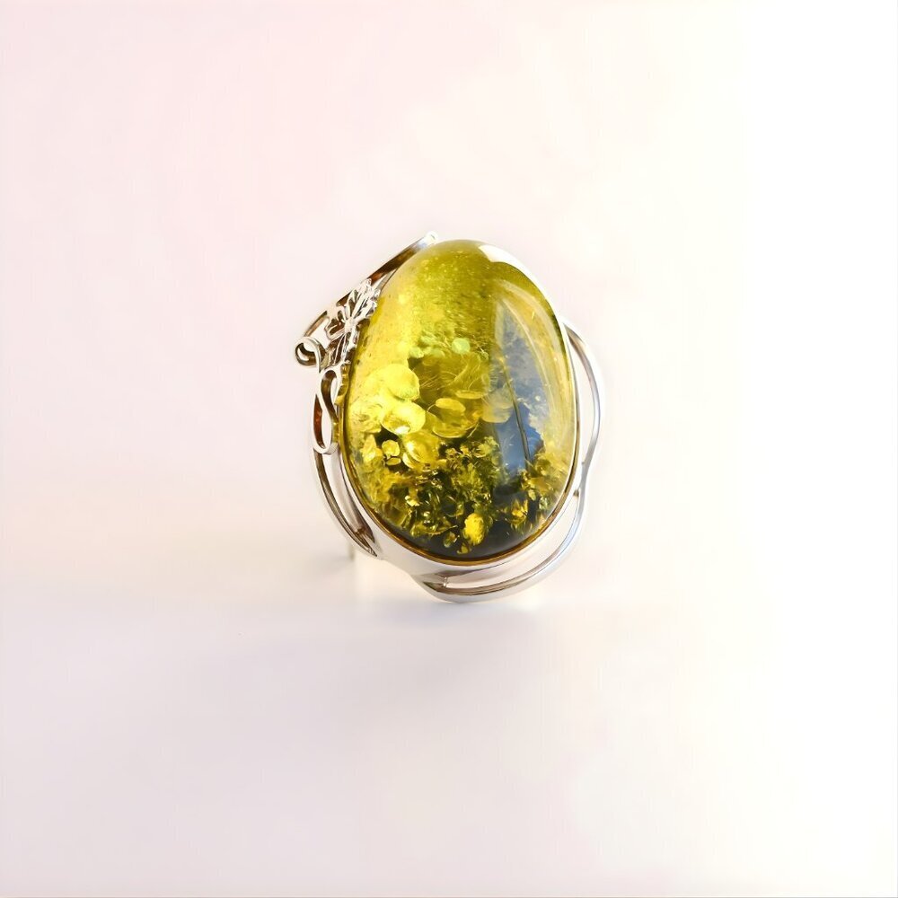Baltic Green Amber Ring in Sterling Silver - Handmade - Picture 6 of 8